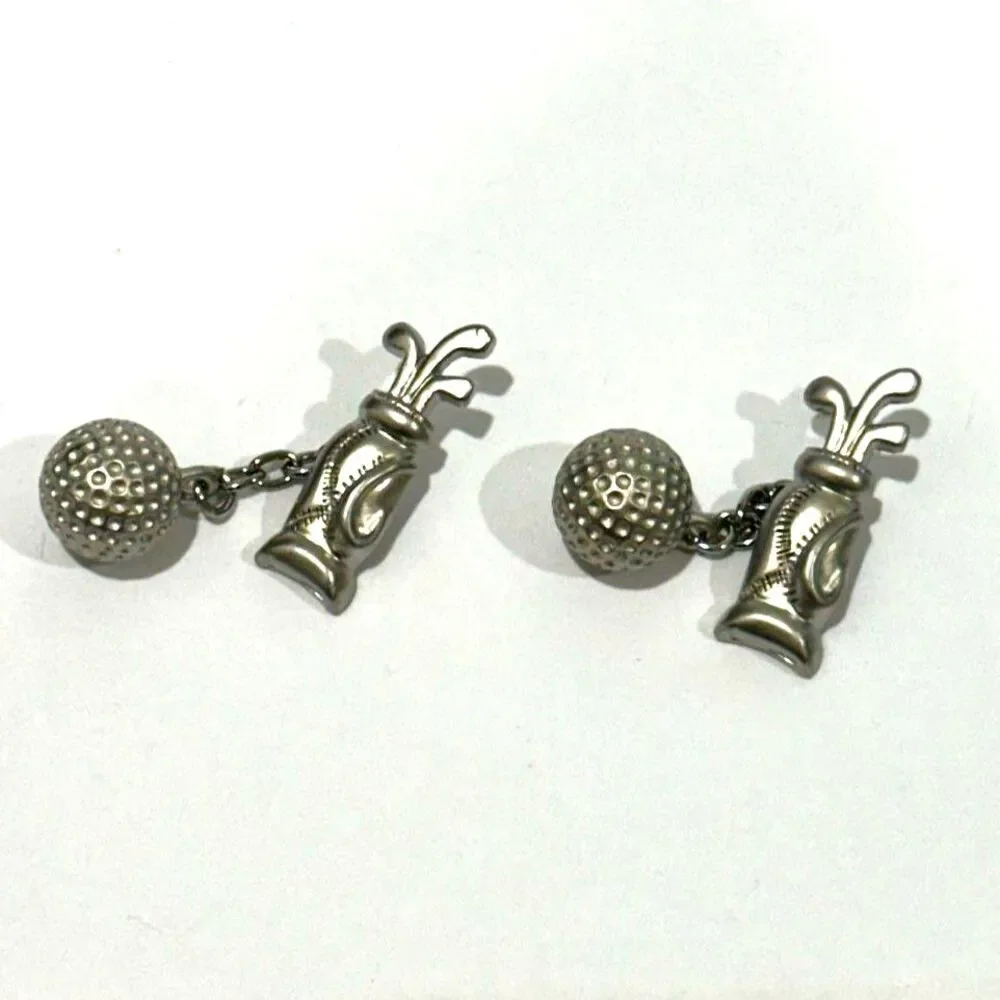 Vintage Silver-Tone Golf Bag & Ball Chain Cufflinks